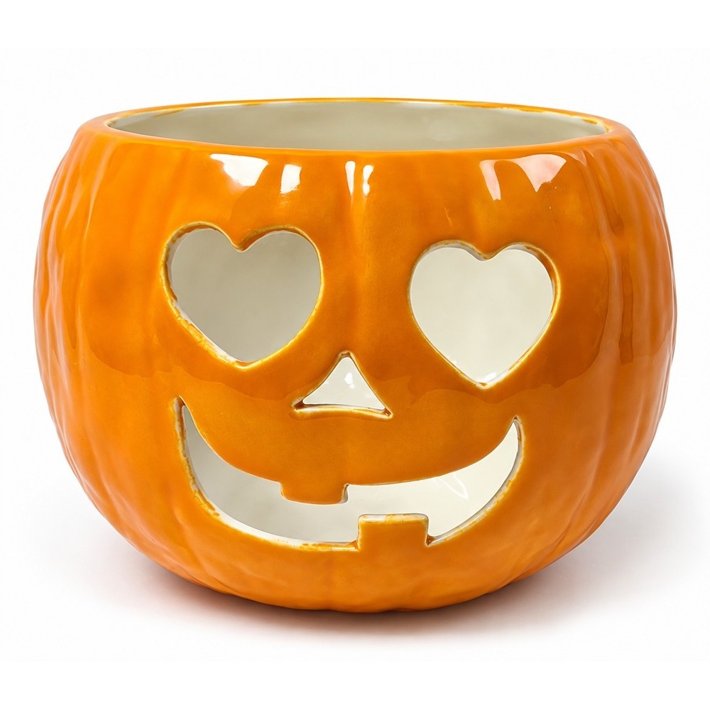 Morton Pottery Jack O Lantern Pumpkin Bowl Heart Eyes Halloween Ceramic Vintage